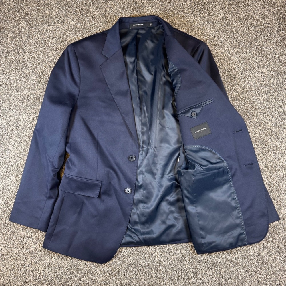 Banana Republic Blazer Mens 38R Navy Blue 2-Button Double Vent Jacket Satin